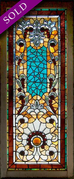 AE387 Victorian Stained, Beveled, and Jeweled Window Circa 1890