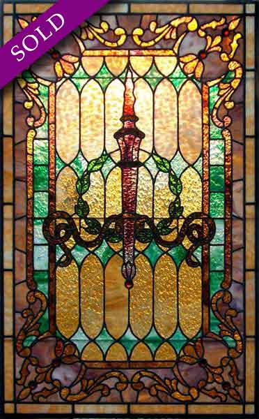AE464 Torch and Laurel Wreath Stained Glass Window