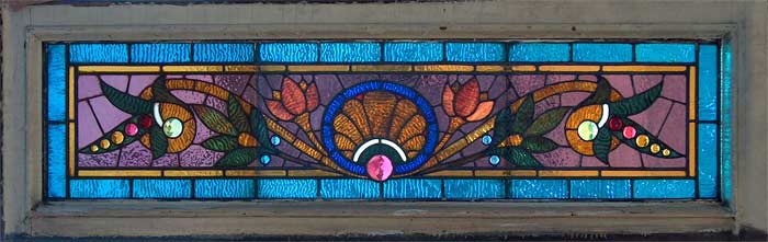 Detail of AE24 Antique Victorian Combination Stained and Jeweled Glass Window