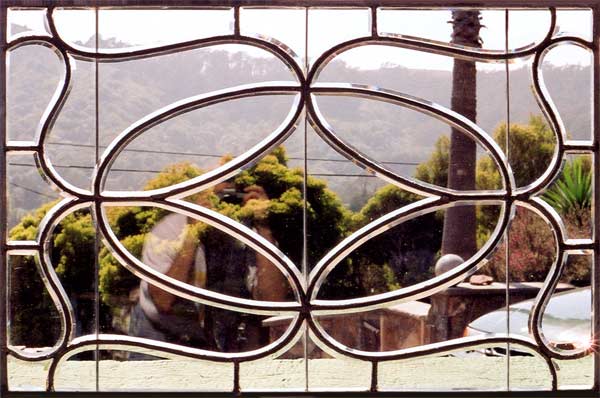 AE354 Victorian Art Nouveau Transitional Beveled Glass Window