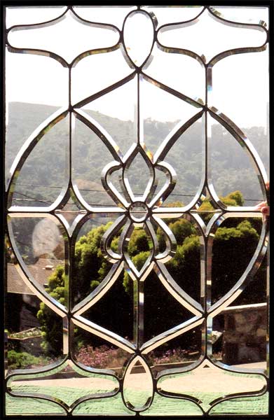 AE355 Victorian Art Nouveau Beveled Glass Window