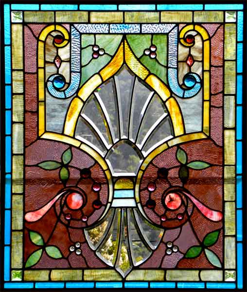 Victorian Combination Stained, Beveled, and Jeweled Window AE501
