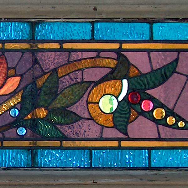 Detail of AE24 Vintage American Stained and Jeweled Glass Window