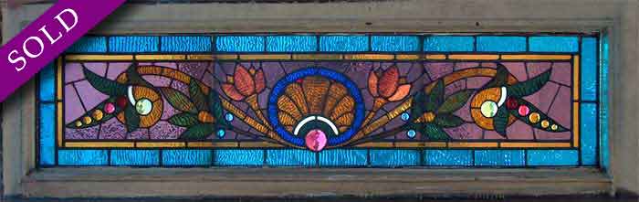 Detail of AE24 Antique Victorian Combination Stained and Jeweled Glass Window